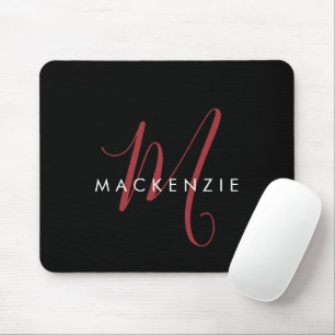 Tapis De Souris Monogramme élégant moderne noir rouge script