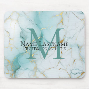 Tapis De Souris Monogramme élégant personnalisé en marbre aqua