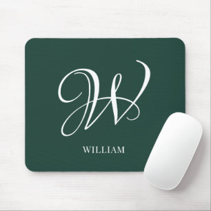 Tapis De Souris Monogramme Émeraude Élégant Personnalisé Initial