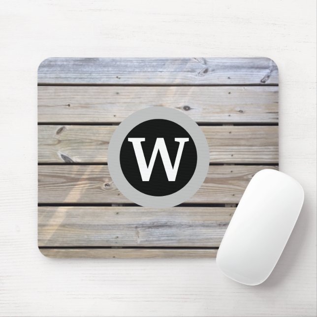 Tapis De Souris Monogramme en Bois de Pin Patiné (Avec souris)