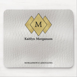 Tapis De Souris Monogramme en cuir blanc élégant