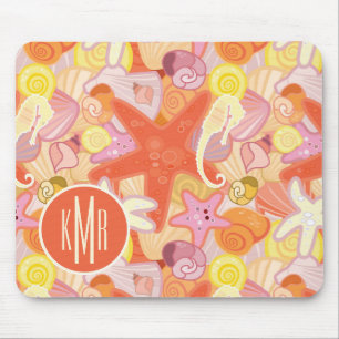 Tapis De Souris Monogramme en pastel des créatures   de mer