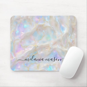 Tapis De Souris Monogramme en pierre de marbre Fluid Gold Opal