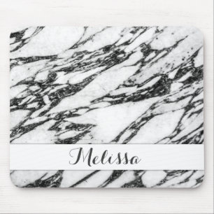Tapis De Souris Monogramme en pierre de marbre noir et blanc