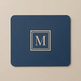 Tapis De Souris Monogramme encadré bleu personnalisé et vanille