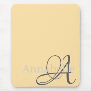 Tapis De Souris Monogramme et nom beige simple et élégant