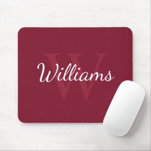 Tapis De Souris Monogramme et nom personnalisé Bourgogne rouge