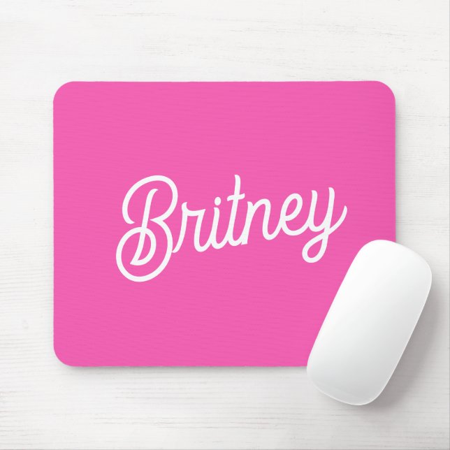 Tapis De Souris Monogramme et nom personnalisés Hot Pink moderne (Avec souris)