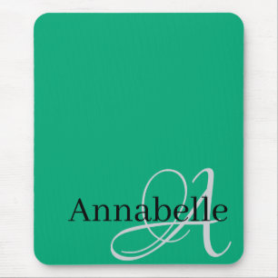 Tapis De Souris Monogramme et nom vert simple et élégant