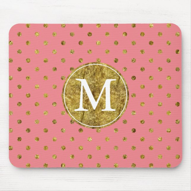 Tapis De Souris Monogramme fascinant et rose d'or chic de points (Devant)