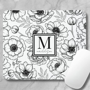 Tapis De Souris Monogramme Féminin Personnalisé à Motif Floral