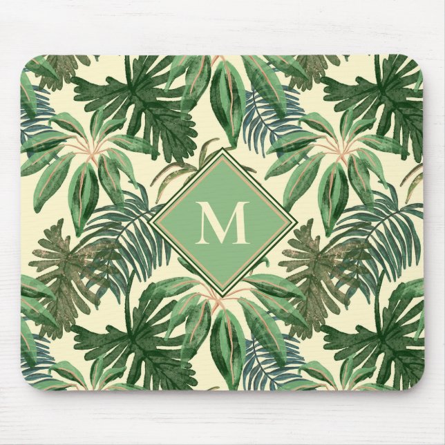 Tapis De Souris Monogramme Feuille de palme tropicale (Devant)
