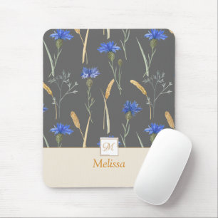 Tapis De Souris Monogramme Fleur sauvage gris