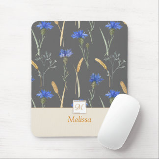 Tapis De Souris Monogramme Fleur sauvage gris