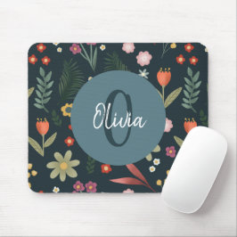 Tapis De Souris Monogramme floral élégant et moderne