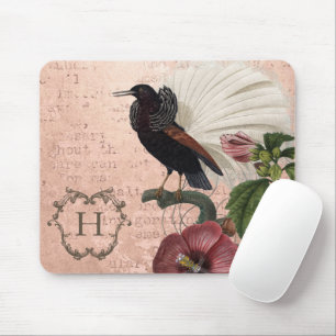 Tapis De Souris Monogramme floral rose élégant personnalisé