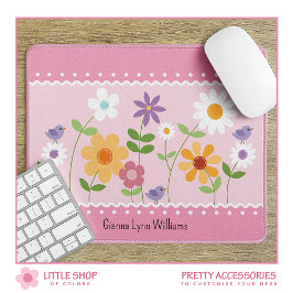 Tapis De Souris Monogramme floral rose et blanc