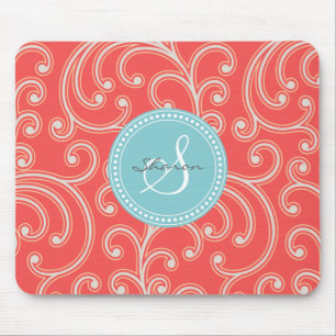 Tapis De Souris Monogramme floral rouge girly élégant de motif