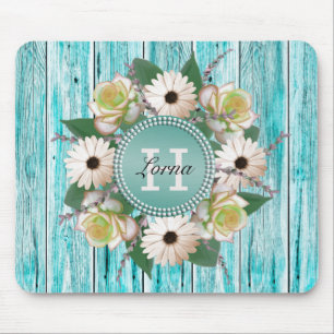 Tapis De Souris Monogramme floral rustique en bois de grange