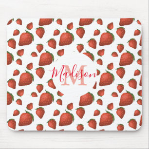 Tapis De Souris Monogramme fraise Nom initial