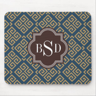 Tapis De Souris Monogramme géométrique principal grec brun chic 