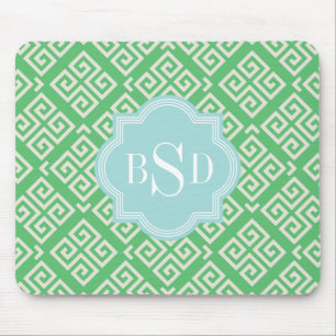 Tapis De Souris Monogramme géométrique principal grec vert chic 