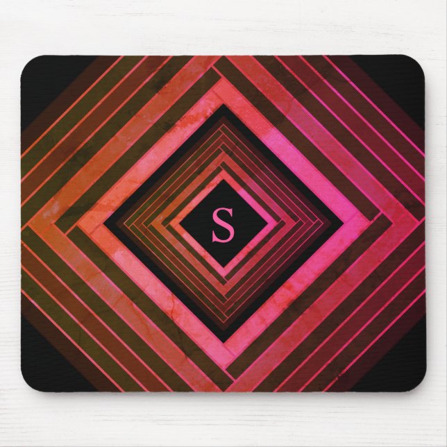 Tapis De Souris Monogramme géométrique rose rustique Carré moderne (Devant)
