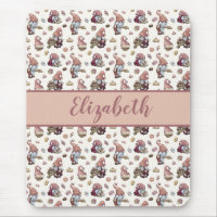 Monogramme Gnomes Baking Cupcakes Donuts Pink Scri