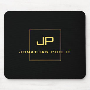 Tapis De Souris Monogramme Gold personnalisé Modèle noir Éléga