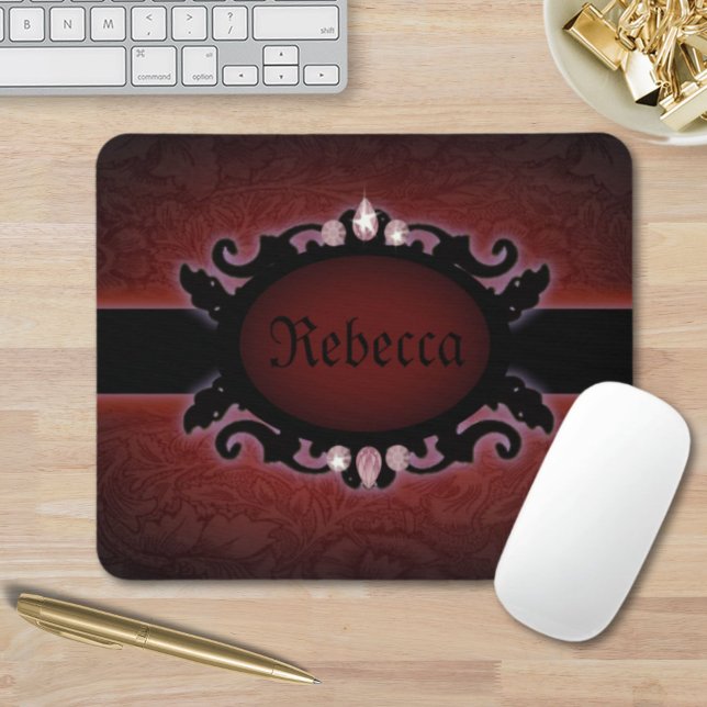 Tapis De Souris monogramme gothique noir et rouge (steampunk black and red gothic monogram mouse pad)