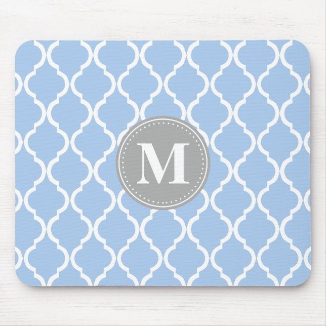Tapis De Souris Monogramme gris latte bleu clair marocain (Devant)