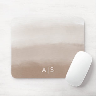 Tapis De Souris Monogramme Initial Aquarelle Champignon Brun Ombre