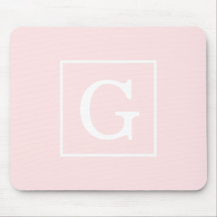 Tapis De Souris Monogramme Initial Cadre Rose Clair Blanc