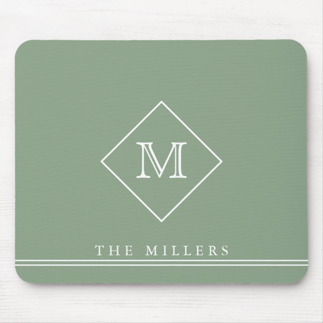 Tapis De Souris Monogramme initial de diamant, Sage vert personnal (Devant)