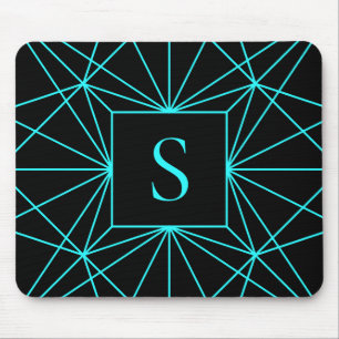 Tapis De Souris Monogramme initial Design géométrique turquoise