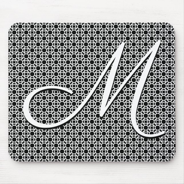 Tapis De Souris Monogramme initial géométrique noir et blanc (Devant)