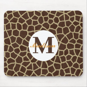 Tapis De Souris Monogramme Initial Imprimé Girafe