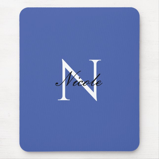 Tapis De Souris Monogramme initial manuscrit propre nom bleu (Devant)