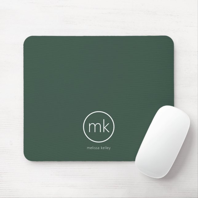 Tapis De Souris Monogramme Initial Minimaliste Professionnel Vert  (Avec souris)
