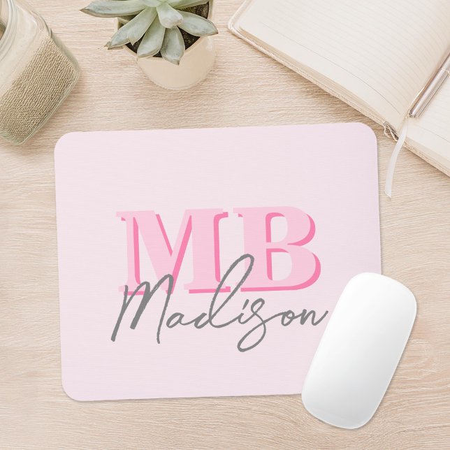 Tapis De Souris Monogramme initial minimaliste rose moderne (Créateur téléchargé)