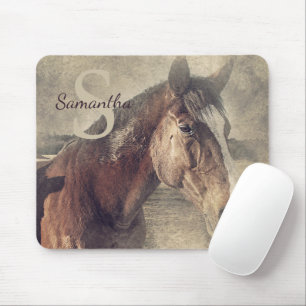 Tapis De Souris Monogramme Initial Nom Cheval de Quartier Campagna