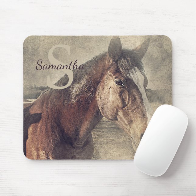 Tapis De Souris Monogramme Initial Nom Cheval de Quartier Campagna (Avec souris)