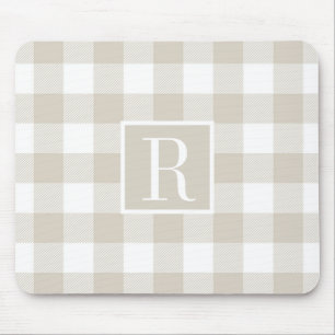Tapis De Souris Monogramme initiale en carreaux de buffle beige mo
