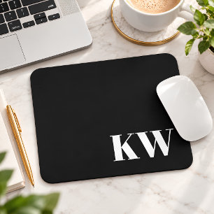 Tapis De Souris Monogramme Initiales Noir Blanc Personnalisé Moder