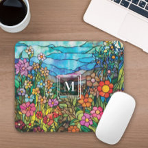 Tapis de souris Monogramme Jardin de fleurs en ver