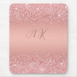 Tapis De Souris Monogramme Luxueux Rose Doré Brillance Élégant