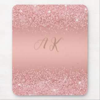 Tapis De Souris Monogramme Luxueux Rose Doré Brillance Élégant