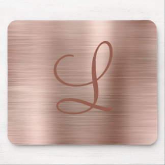 Tapis De Souris Monogramme métallique brossé Chic Rose Gold Initia