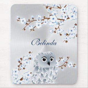 Tapis De Souris Monogramme mignon de blanc d'argent de fleurs de