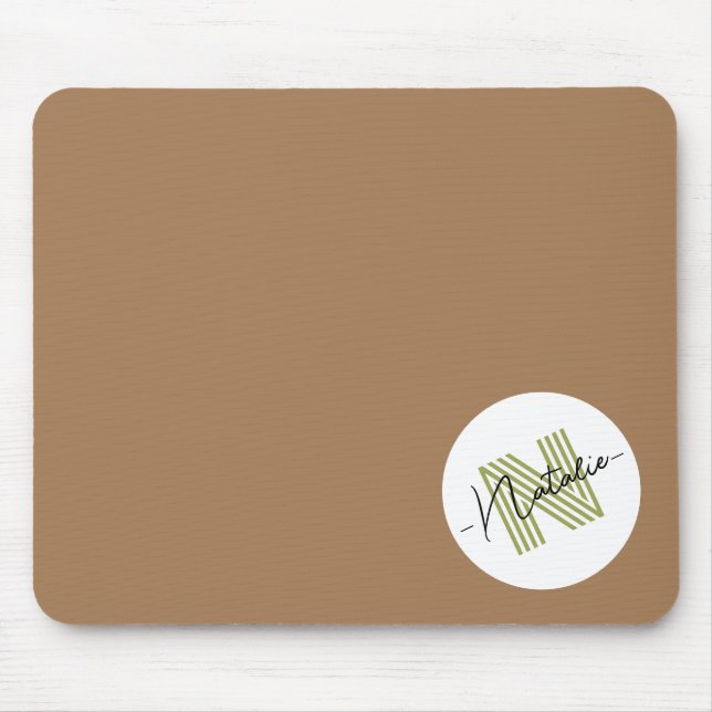 Tapis De Souris Monogramme mignon initial avec script Brown blanc (Devant)